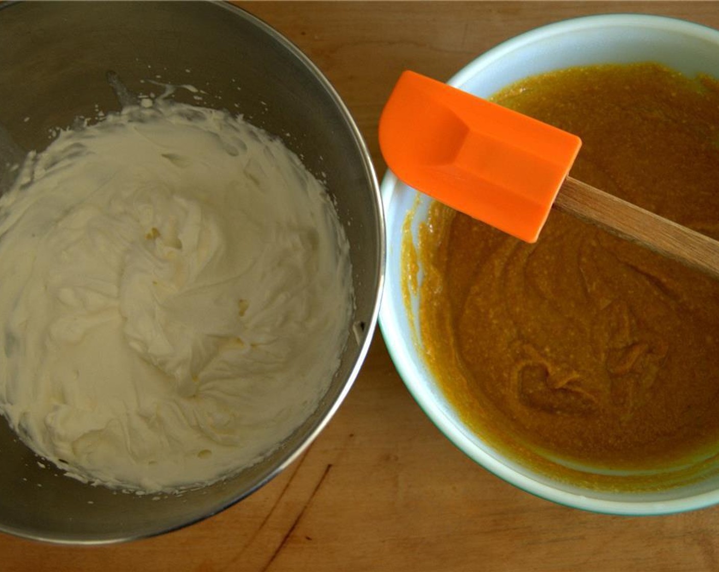 step 3 Transfer mixture to a large bowl. Mix in Canned Pumpkin Purée (1 1/4 cups), Dark Rum (2 Tbsp), Vanilla Extract (1/2 Tbsp), Ground Cinnamon (1 tsp), Ground Nutmeg (1/4 tsp), Ground Allspice (1/8 tsp), Ground Ginger (1/2 tsp), and Salt (1/4 tsp).