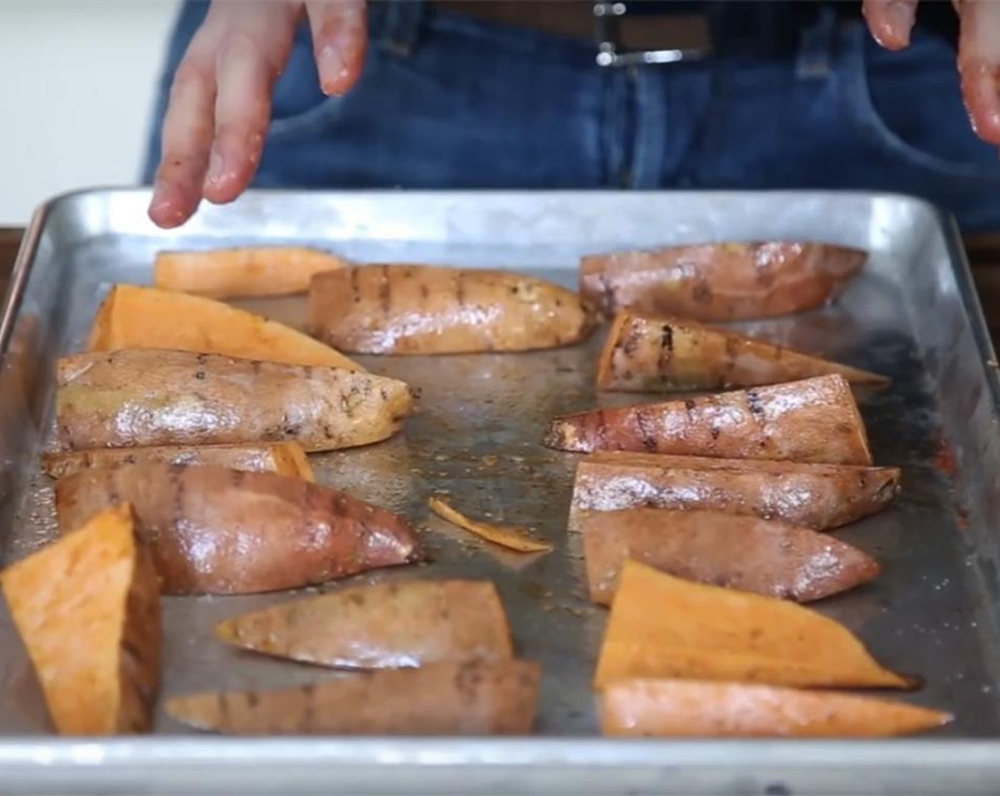 step 5 Lay each wedge flat and bake approximately 45 minutes or until golden-brown and fork tender – flip them halfway into cooking.