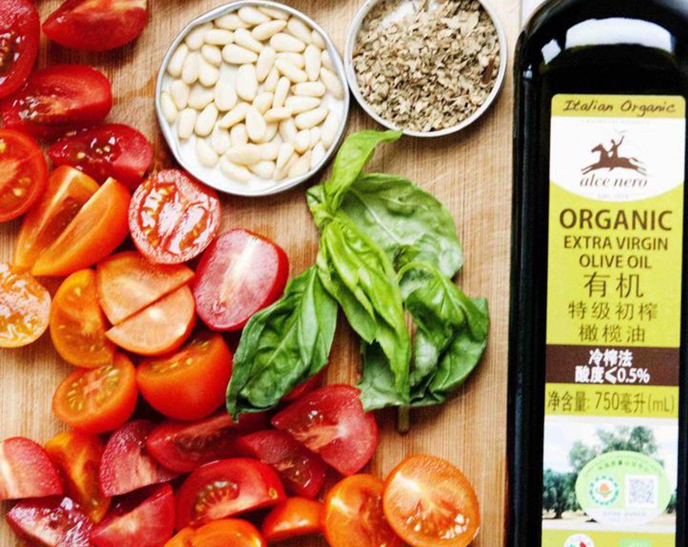 step 2 In a skillet heat Extra-Virgin Olive Oil (3 Tbsp) and sauté Cherry Tomatoes (2 cups) with Crushed Red Pepper Flakes (1 pinch), Dried Oregano (1 tsp), Garlic (1 clove) and Capers (to taste) for 1 minute on medium-high heat.