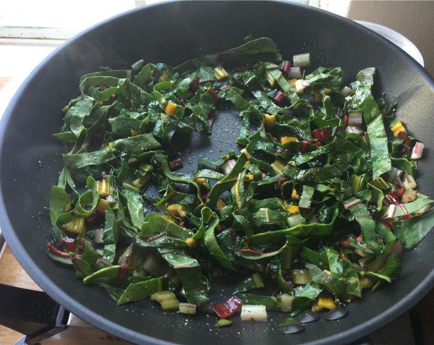 step 14 Sauté the chopped rainbow chard with extra oil, Salt (to taste), and Ground Black Pepper (to taste) for 5 minutes until tender. Set aside.