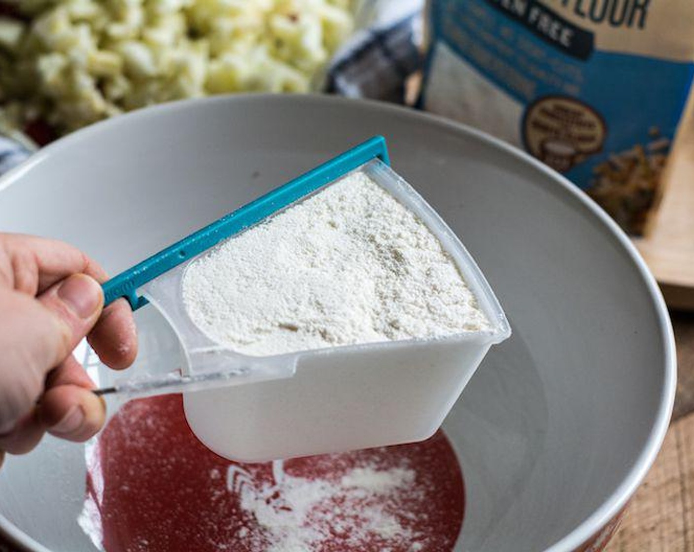 step 4 For the Glutten-Free Pancakes: Add Gluten-Free All-Purpose Flour (1 1/2 cups), Baking Powder (1/2 Tbsp), Baking Soda (1/2 tsp), Salt (1/2 tsp) and Coconut Sugar (2 Tbsp) to a large mixing bowl, whisk until well combined.