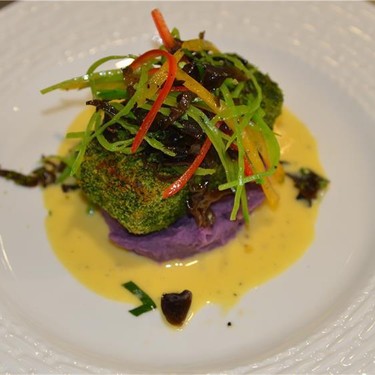 Basil Crusted Salmon with Purple Potato Puree Recipe | SideChef