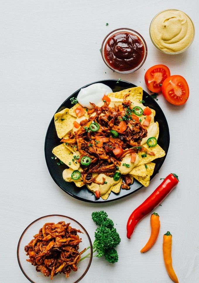 Vegan Nachos with BBQ “Pulled Pork” and Queso Recipe SideChef