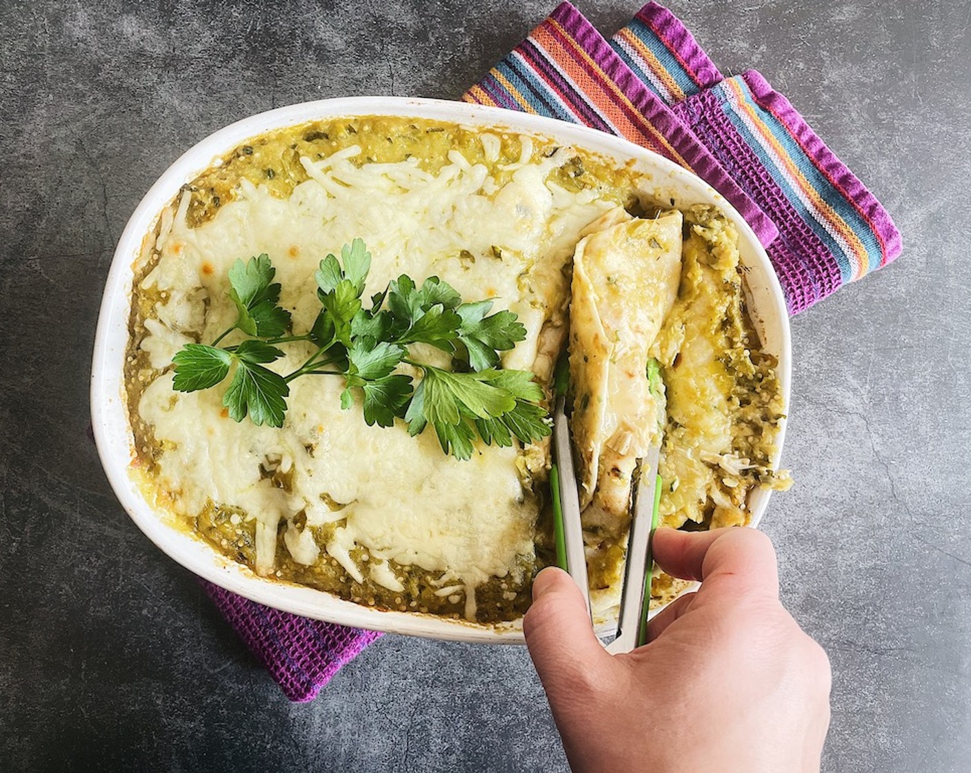 Tomatillo and Rotisserie Chicken Enchiladas