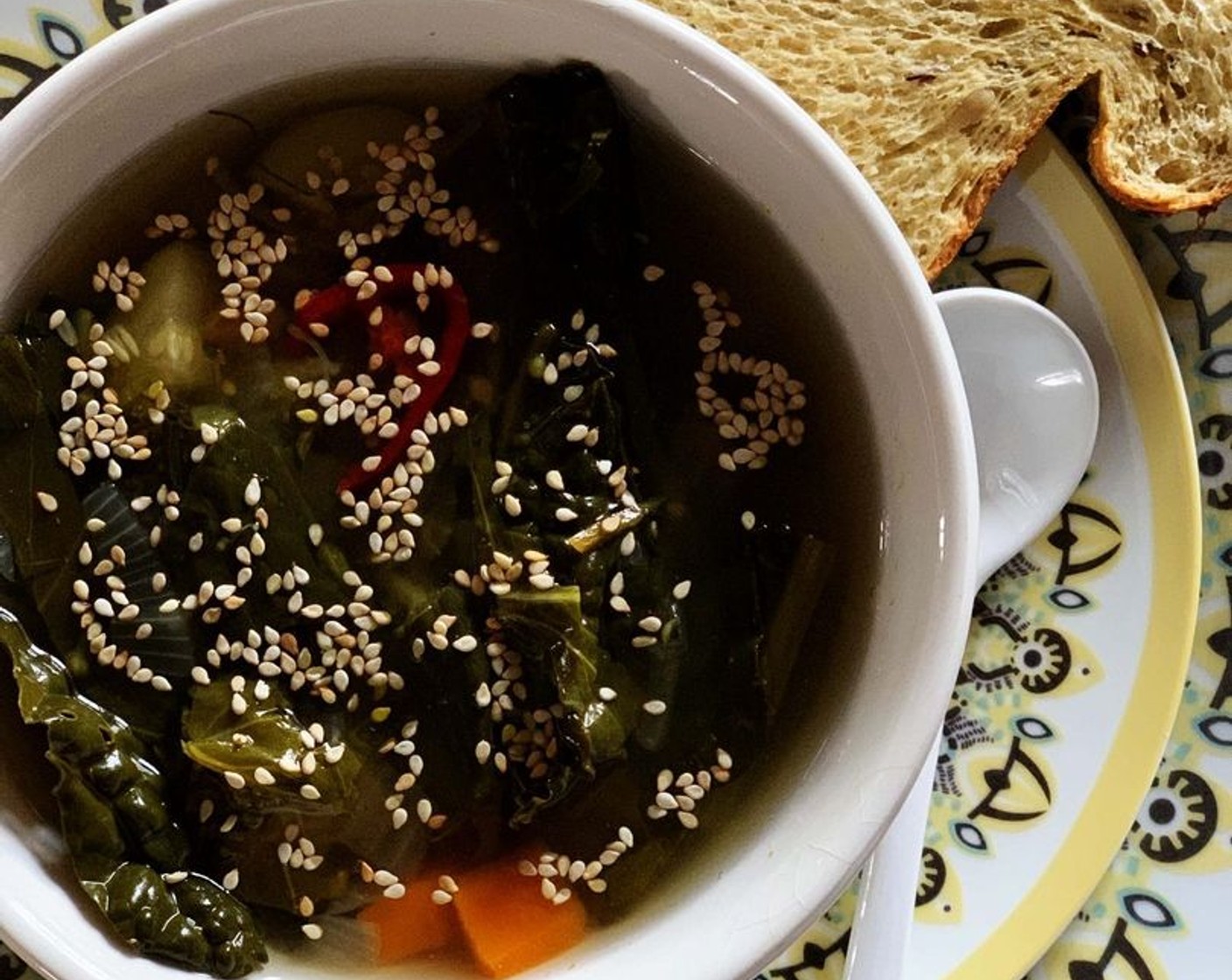Miso Soup with Kale and Black Garlic