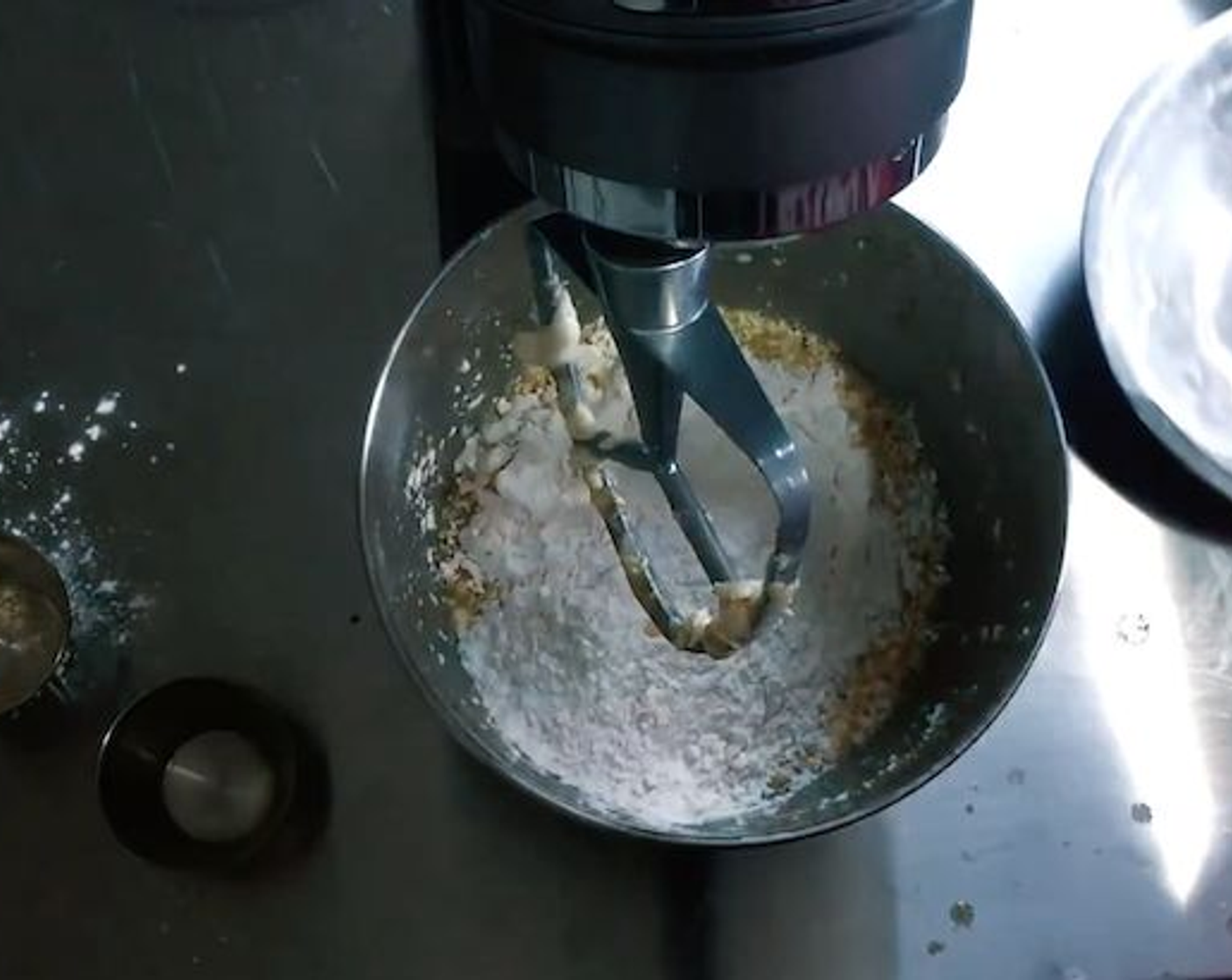 step 3 In another bowl add the All-Purpose Flour (1 cup), Salt (1 tsp), and Corn Starch (2 Tbsp). Turn your mixer off and add the mixture. Continue to mix until smooth.
