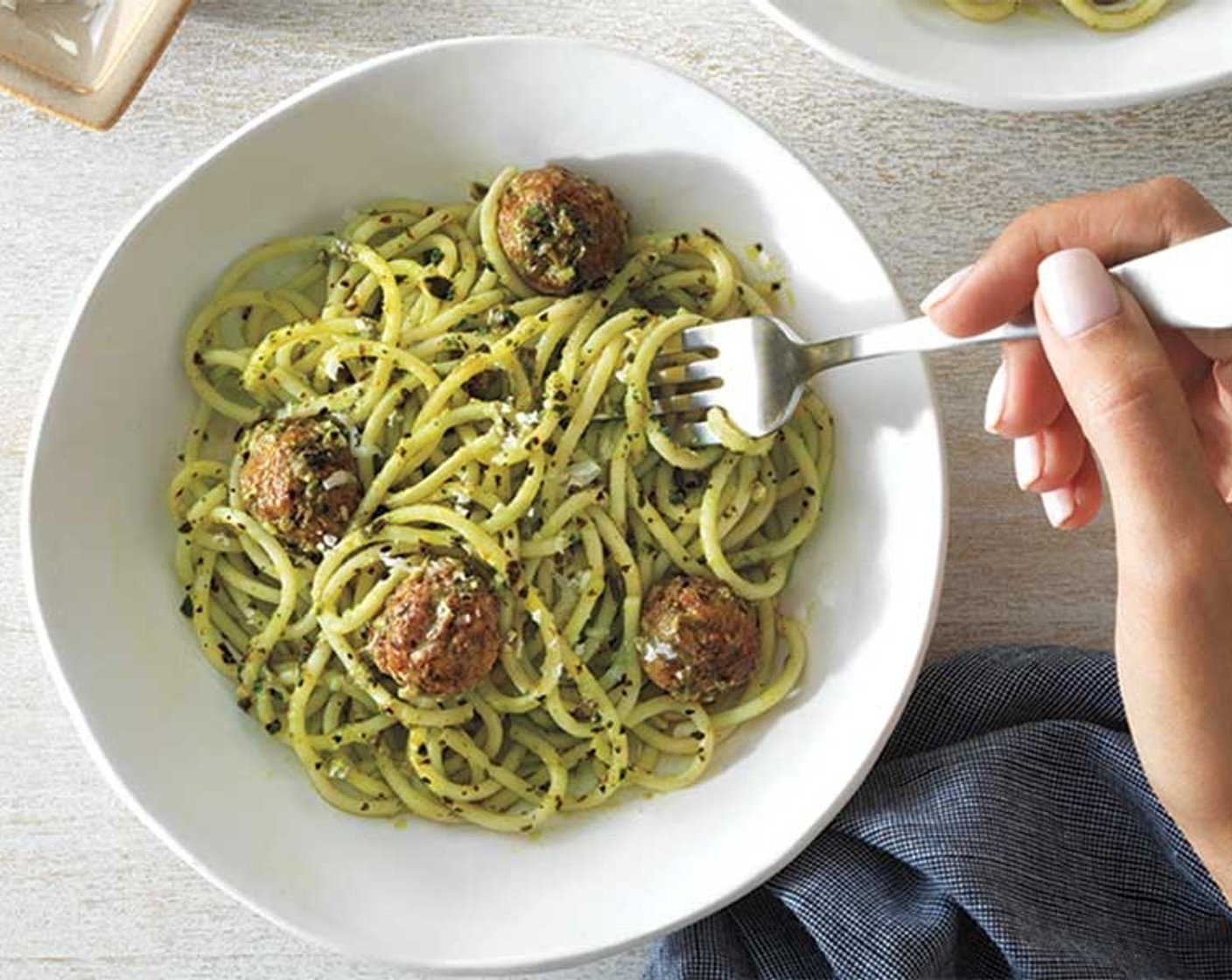 step 9 Drain and toss the pasta with Basil Pesto (1 jar), meatballs, and remaining Parmesan Cheese (1/2 cup).