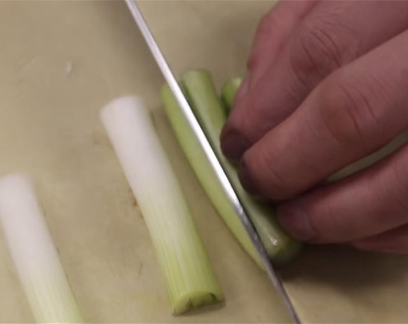 step 9 Cut the Scallion (1 bunch) long strips. Take the white portion and slice lengthwise to make thinner strips.