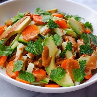 Ginger Peanut CBD Noodles with Crunchy Vegetables and Fresh Herbs Recipe | SideChef