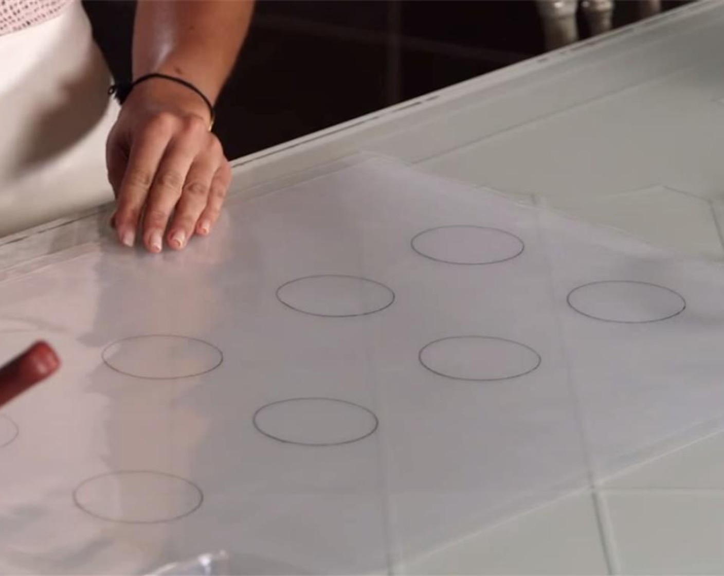 step 1 Create a stencil with about 2.5 to 3 inch circles. Top the stencil with a clear acetate.