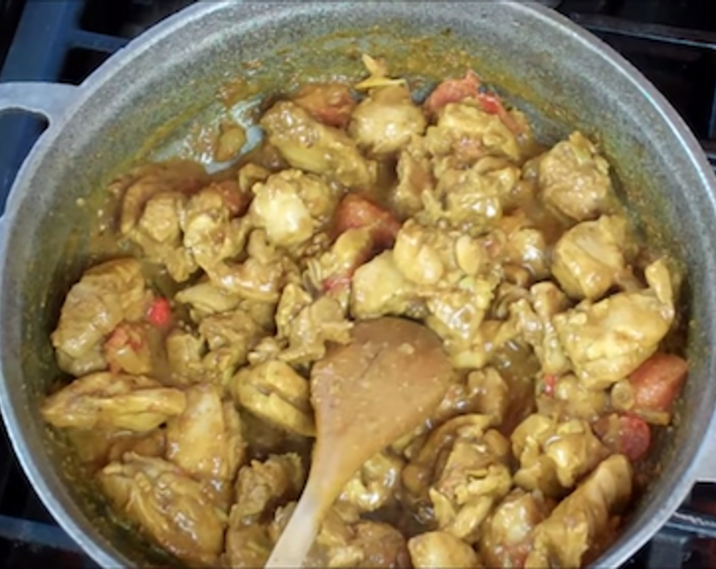 step 6 Turn up the heat to burn off all liquid which sprouted naturally – about 3 minutes. Try to get back to the oil you started off with – it will infuse the chicken with the curry flavor.