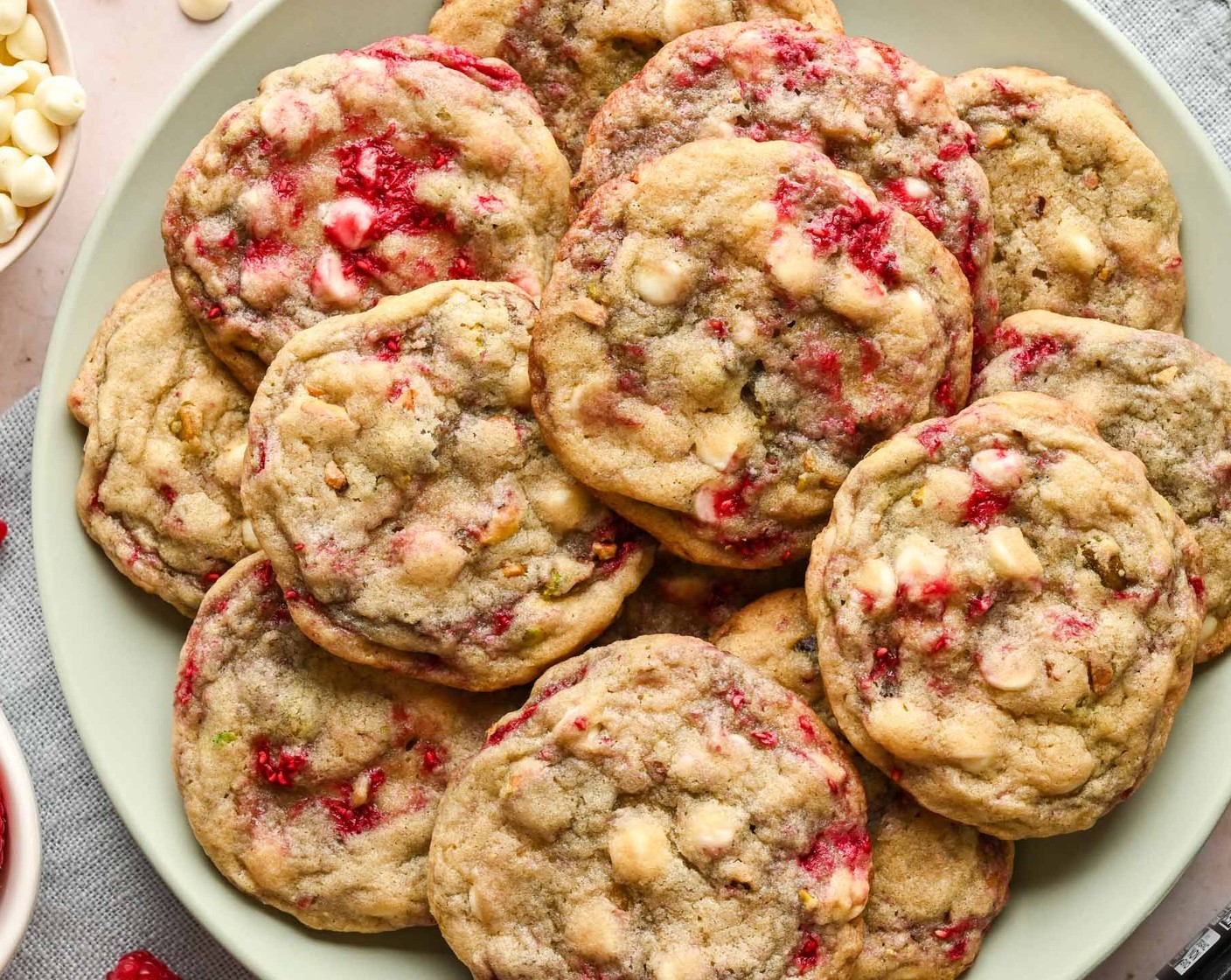 Raspberry White Chocolate Pistachio Cookies