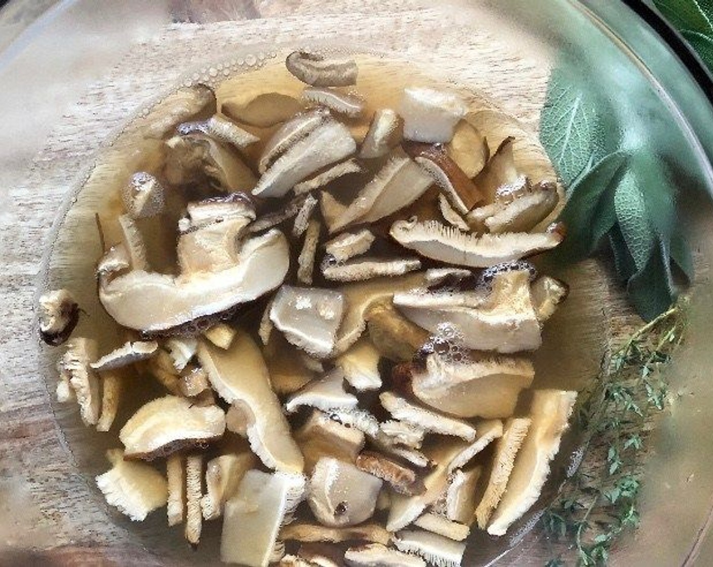 step 1 Bring Vegetable Stock (2 cups) to a boil. In a small bowl pour stock over Dried Mushrooms (1/3 cup). Let soak for 20 minutes.