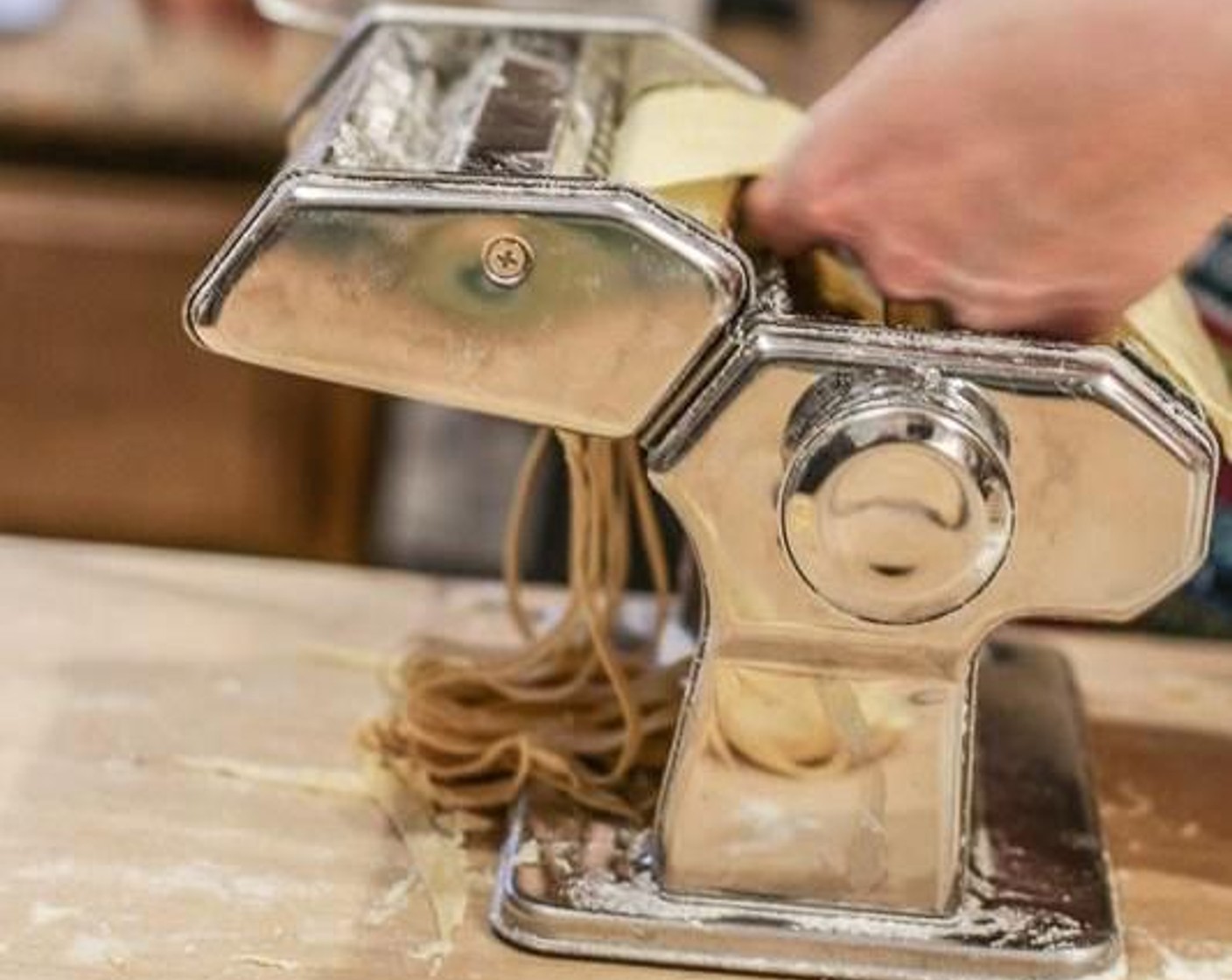 step 6 Attach desired shape and size of pasta roller and feed dough through. You have made your pasta! Just allow the pasta to dry before storing.