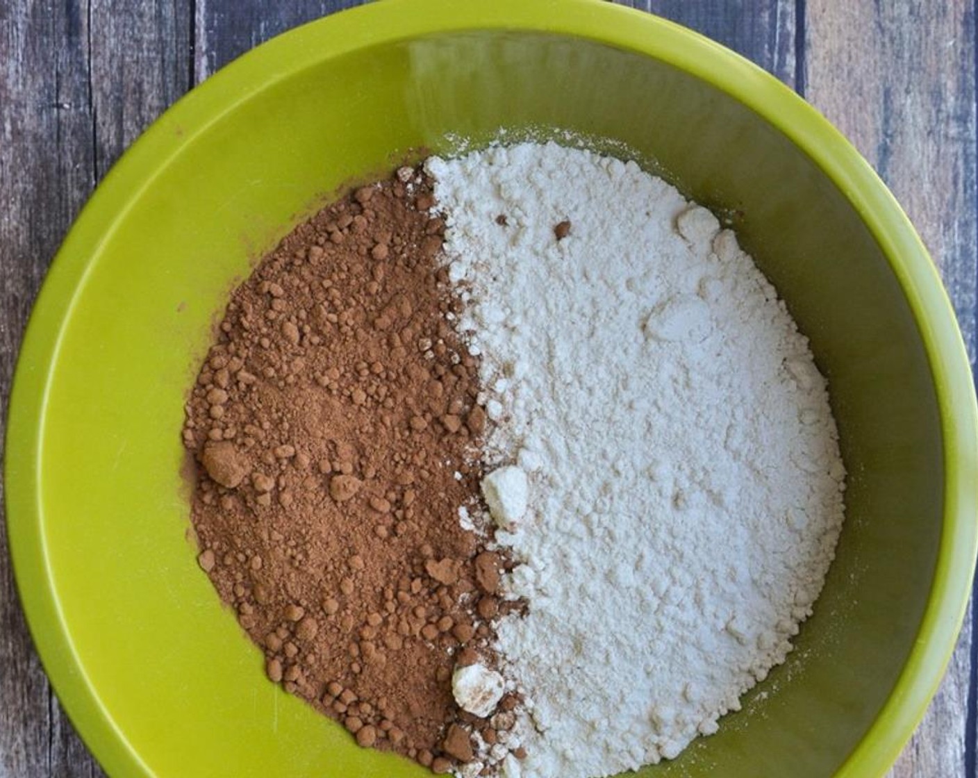 step 1 Combine All-Purpose Flour (1 3/4 cups) and Unsweetened Cocoa Powder (3/4 cup).