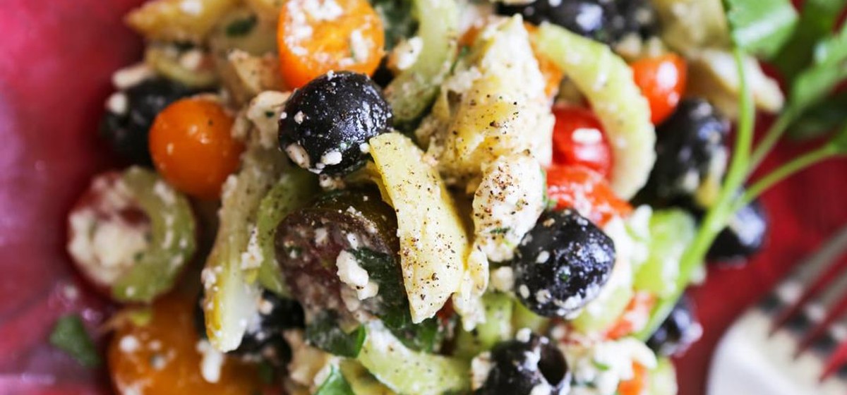Olive Tomato Feta Salad with Artichokes Recipe | SideChef