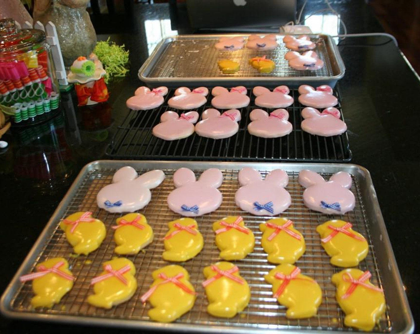 step 6 Dip cookie, let it drain, letting excess drip into icing bowl. I then place on a rack on a cookie sheet to cut down on the mess. Let these dry for at least one day otherwise they will stick to one another.