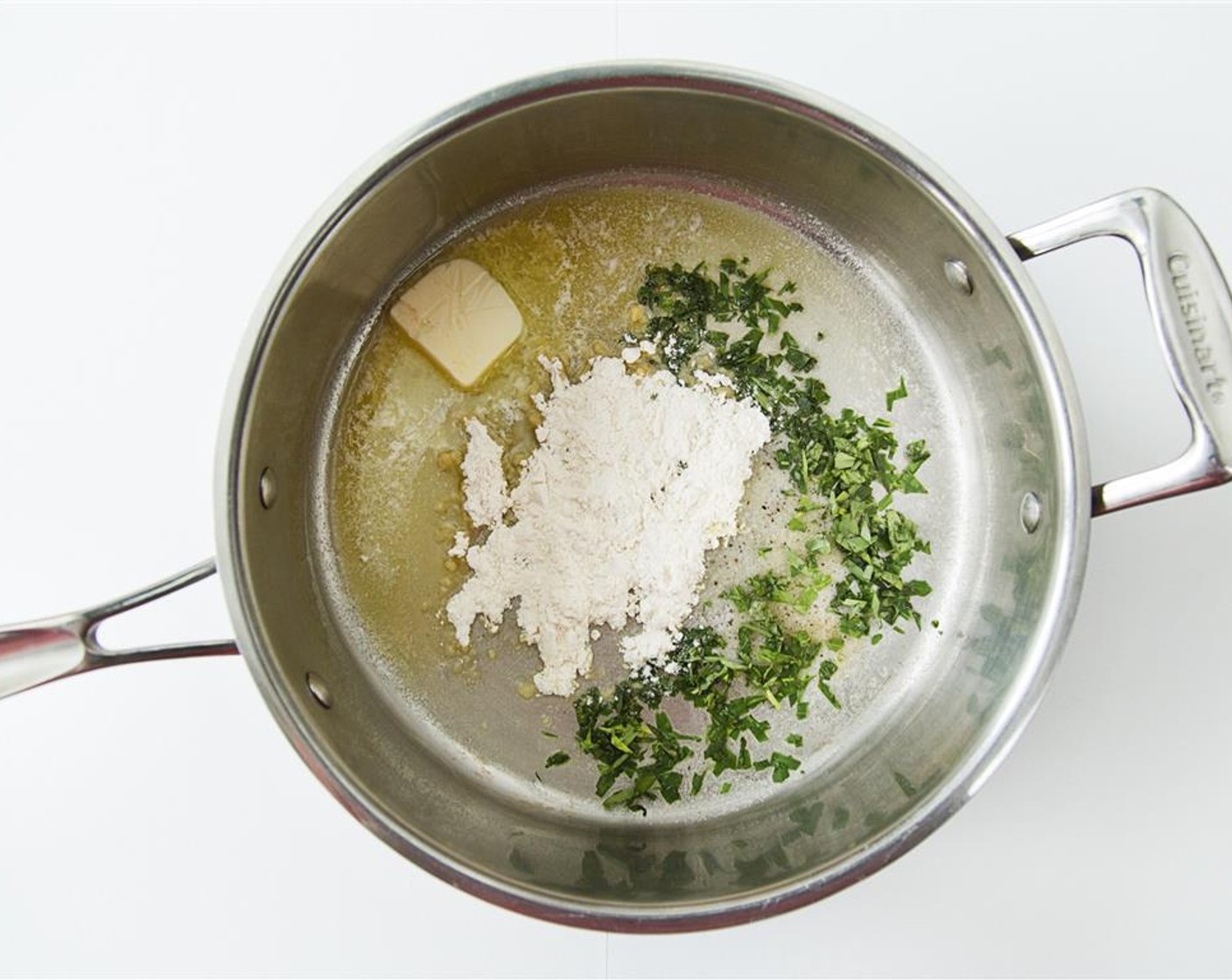 step 1 In a medium saucepan, melt Butter (3 Tbsp) and stir in All-Purpose Flour (2 Tbsp), Water (2 cups), Salt (1 Tbsp), Ground Black Pepper (1/8 tsp) and Tarragon (2 Tbsp).