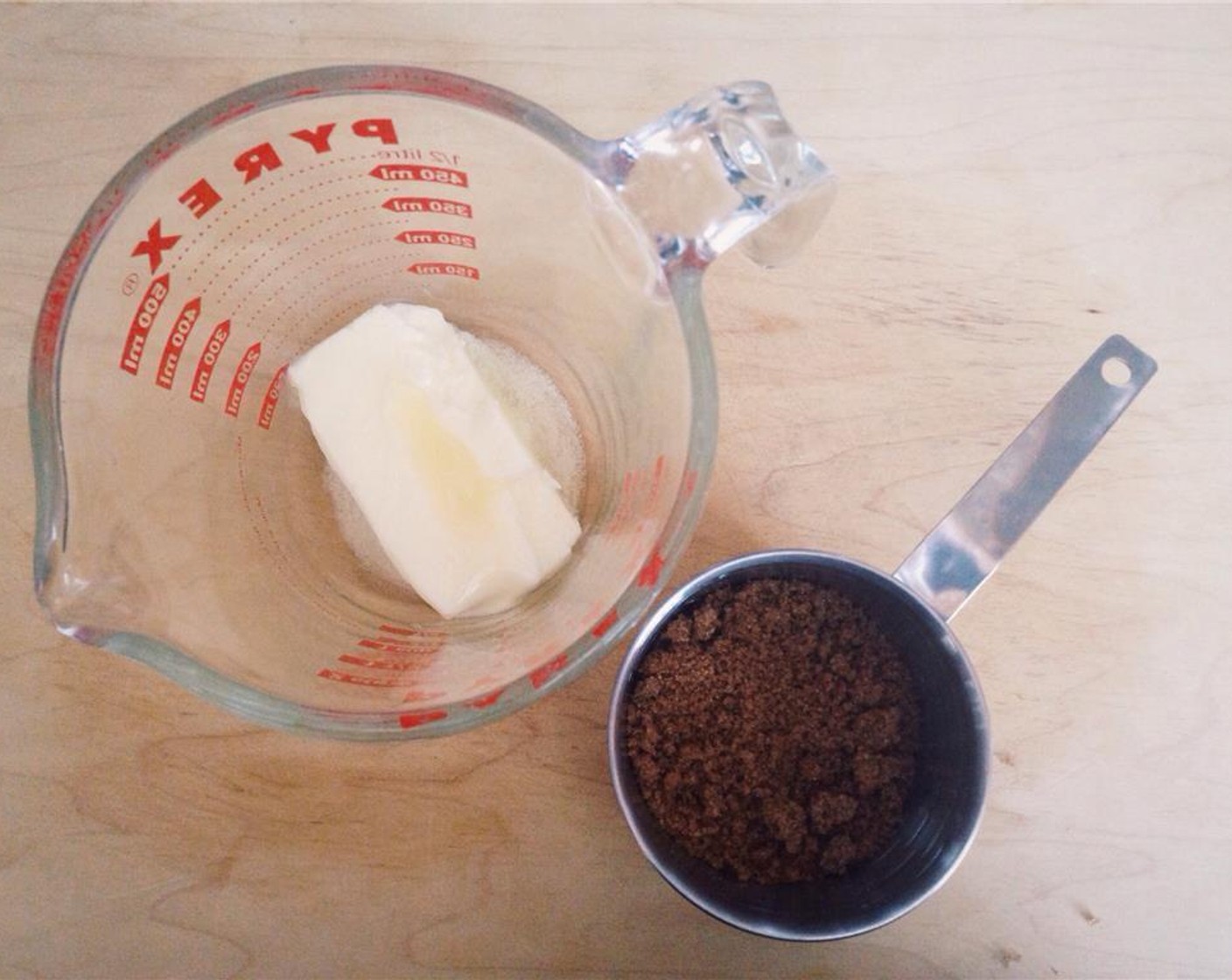 step 2 Combine Butter (1/4 cup) and Brown Sugar (1/4 cup) into a large mixing bowl and mix until combined.