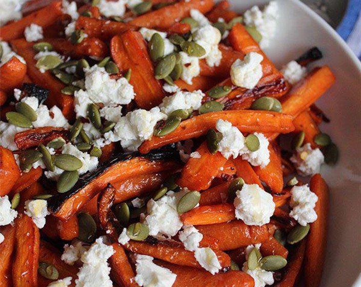 Hot Honey Roasted Carrots with Goat Cheese Recipe | SideChef