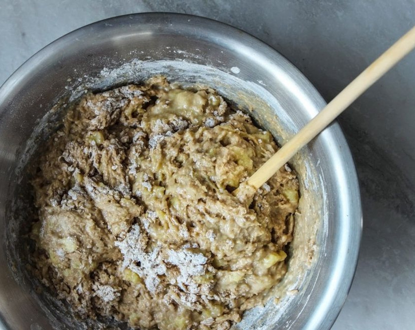 step 9 Fold in the dry ingredients into the wet ingredients and mix it until just combined. Don’t over mix it, its okay if you see flecks of flour in your batter.