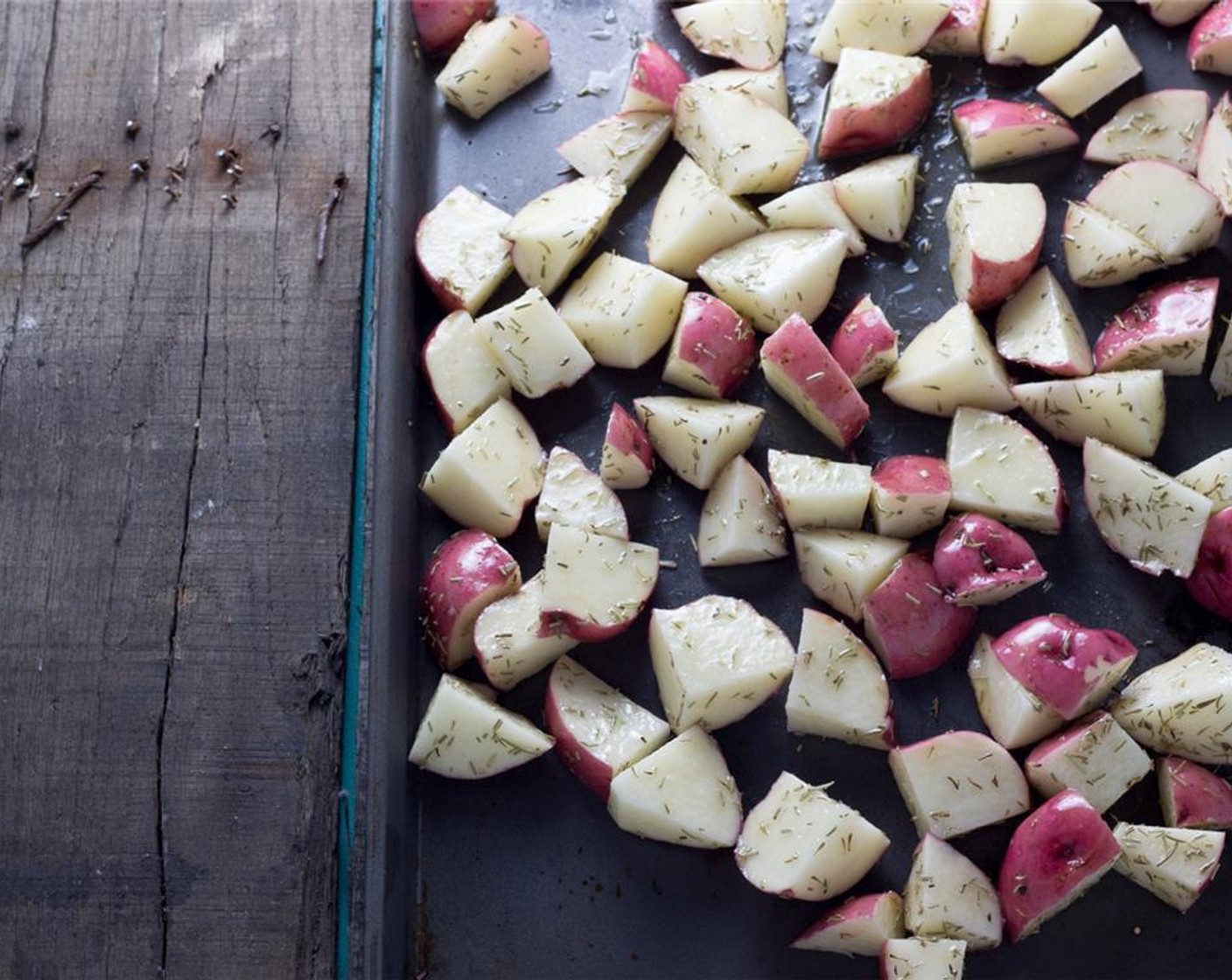 step 5 Spread potatoes evenly onto a baking sheet. Bake at 425 for 30-40 minutes or until slightly brown. Shake baking sheet every 10 minutes so potatoes don't burn!