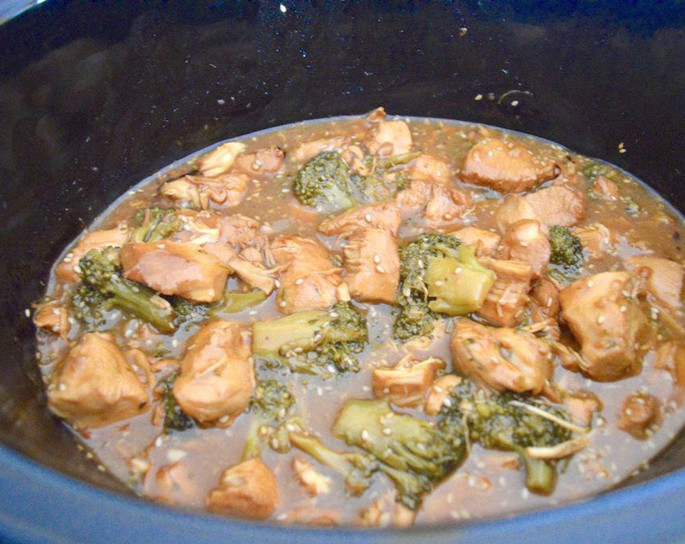 step 4 When the 3 hours are up, add the Broccoli (1 head) and the final bit of Corn Starch (1/2 tsp) to thicken it all more. Seal the slow cooker again and let it all cook for another hour to hour and a half.