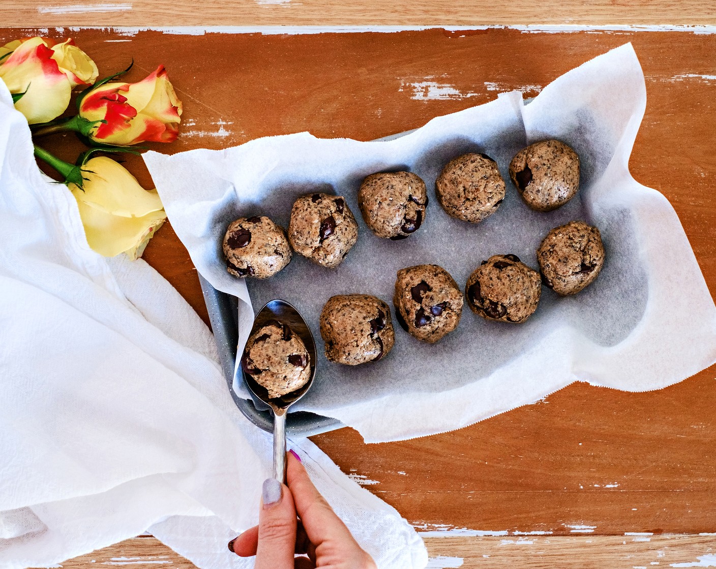 step 2 Roll into 1 Tbsp-size balls and place on wax paper on baking sheet