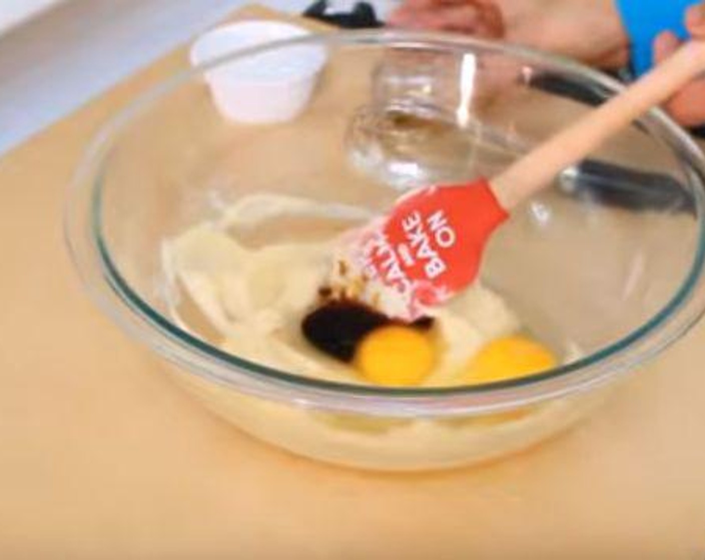 step 1 Cream together the Granulated Sugar (3/4 cup) and Butter (1/2 cup). Add the Eggland's Best Classic Eggs (2) and Vanilla Extract (2 tsp). Combine thoroughly.