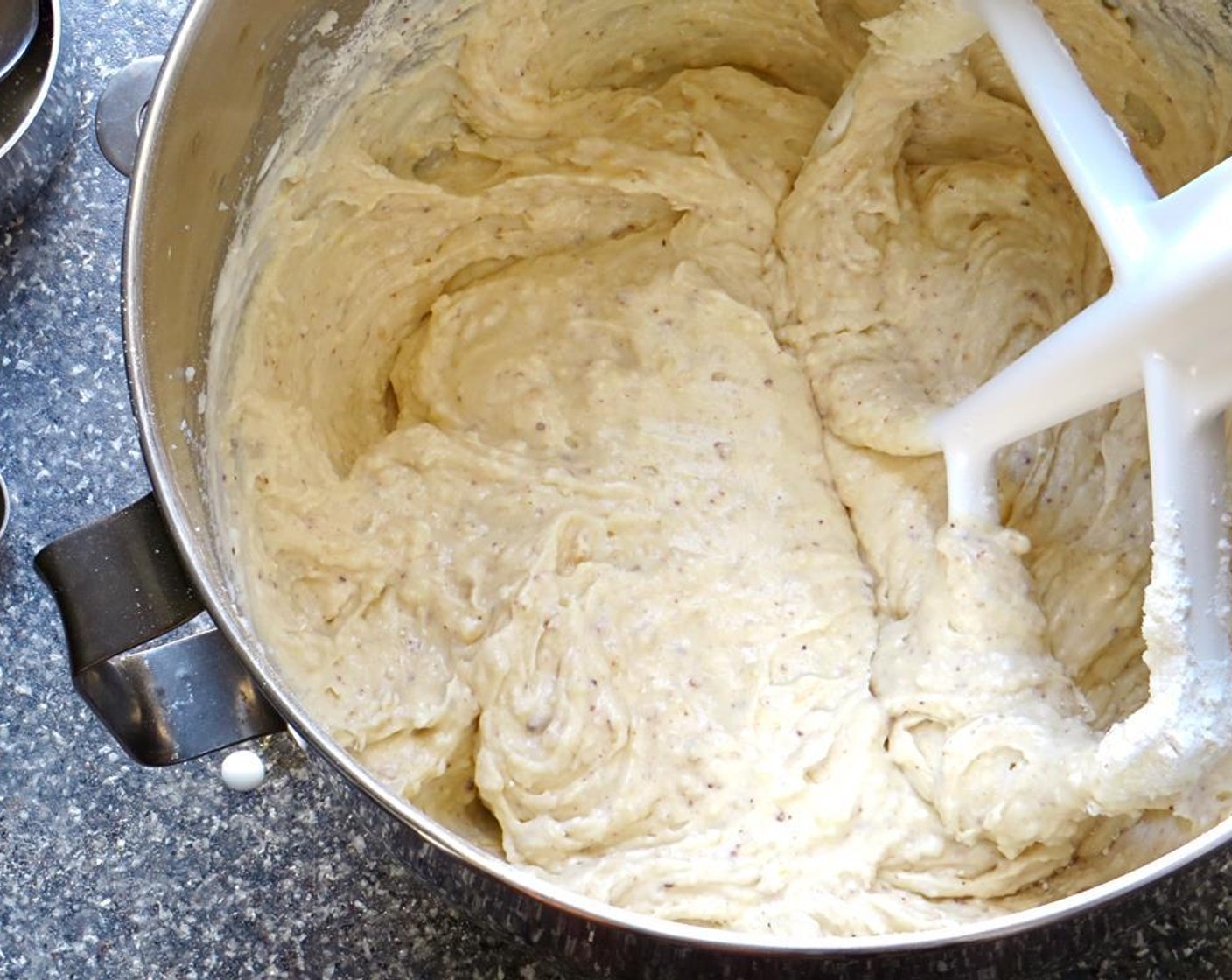 step 8 Add a third of the flour mixture and mix on low speed until just combined. Add 1/2 of the cream mixture and mix until just combined. Follow in the same manner with 1/3 flour, the rest of the cream and finally the last of the flour. Don't over mix.