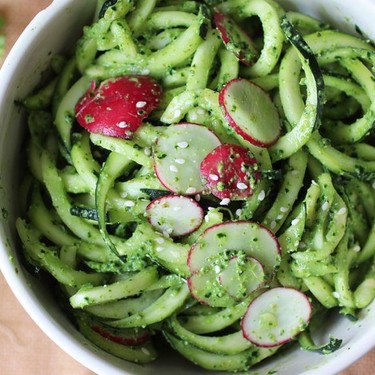 Raw Kale & Radish Pesto with Zucchini Noodles Recipe | SideChef