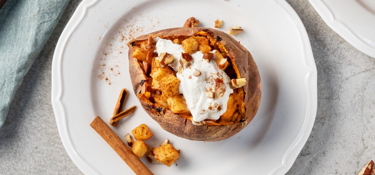 Loaded Sweet Potato with Cinnamon Apple and Coconut Yogurt Recipe | SideChef