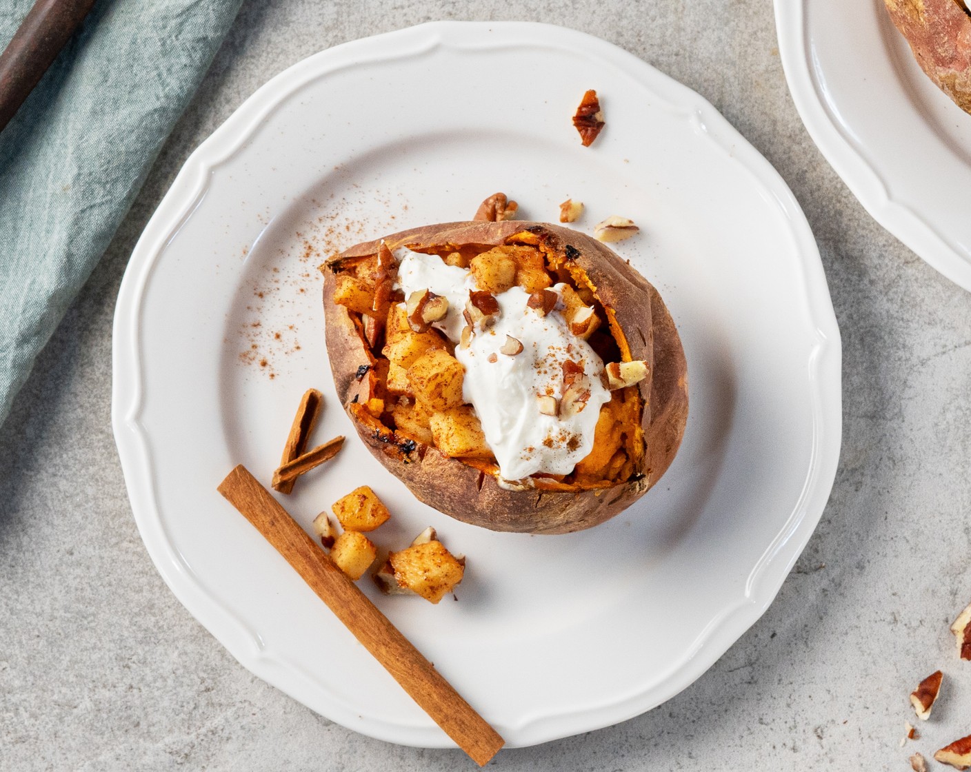 Loaded Sweet Potato with Cinnamon Apple and Coconut Yogurt