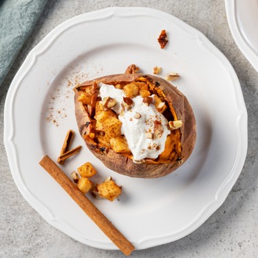 Loaded Sweet Potato with Cinnamon Apple and Coconut Yogurt Recipe | SideChef