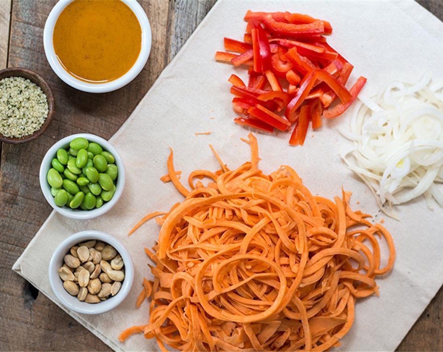 step 1 Use a spiralizer to make long strips out of the Sweet Potatoes (2).