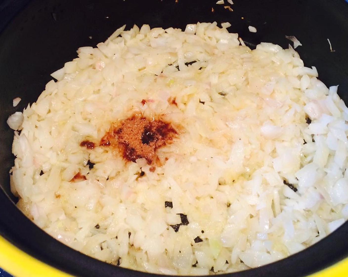 step 6 In a large pot, melt the Butter (2 Tbsp) and saute the chopped onion and celery with some Salt (1/4 tsp) and Brown Sugar (1 tsp). This will help caramelize the onion, about 4 minutes.