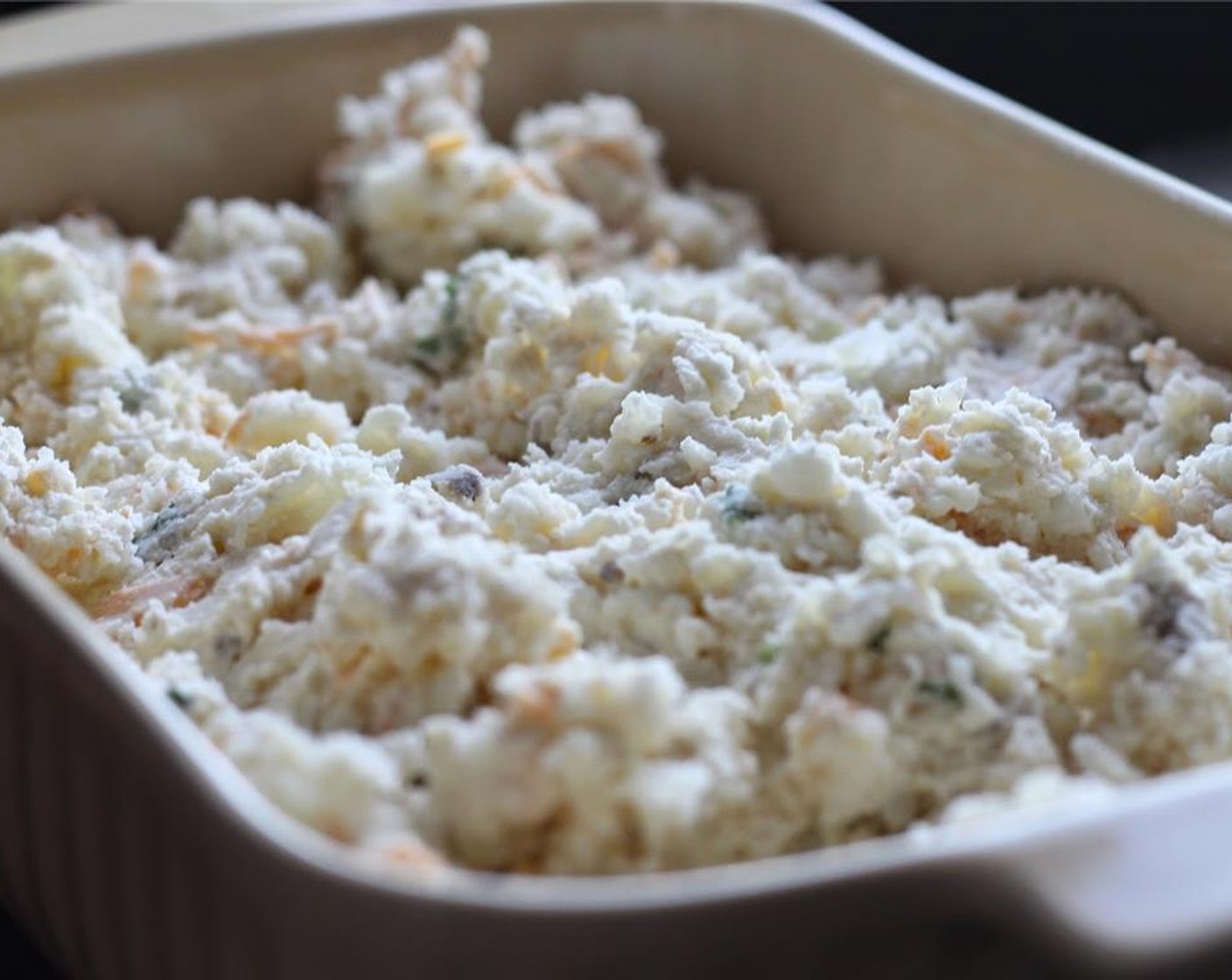 step 6 Spread mixture into a 9x13 inch casserole pan. Sprinkle with Salt (to taste) and Ground Black Pepper (to taste).