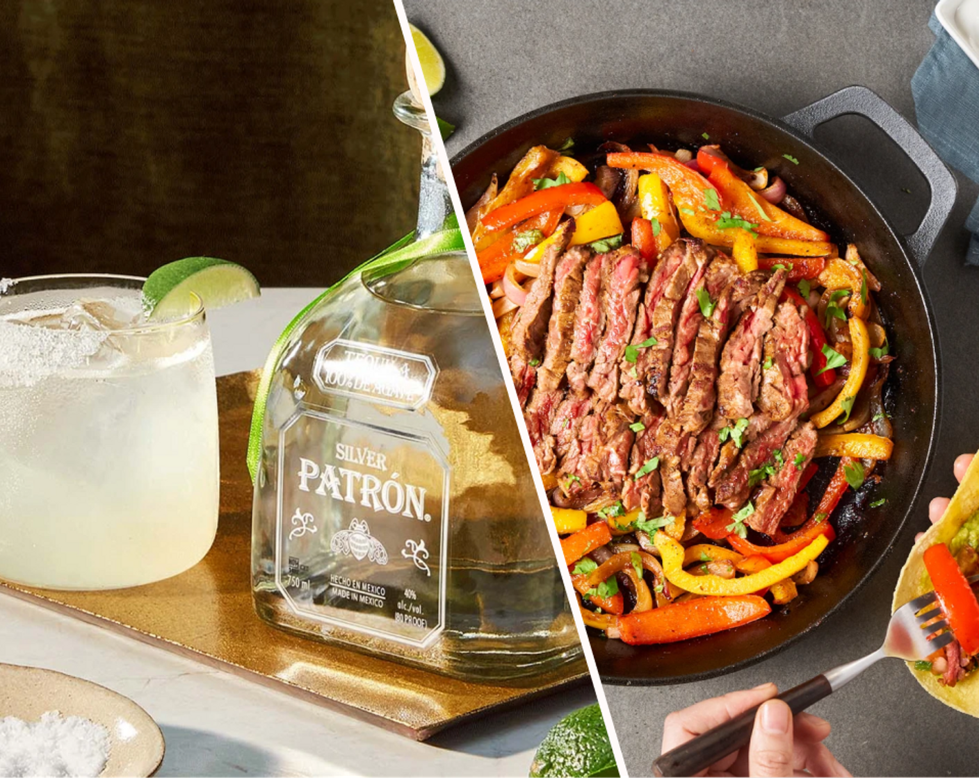 Easy Steak Fajitas and Patrón Perfect Margarita Cocktail