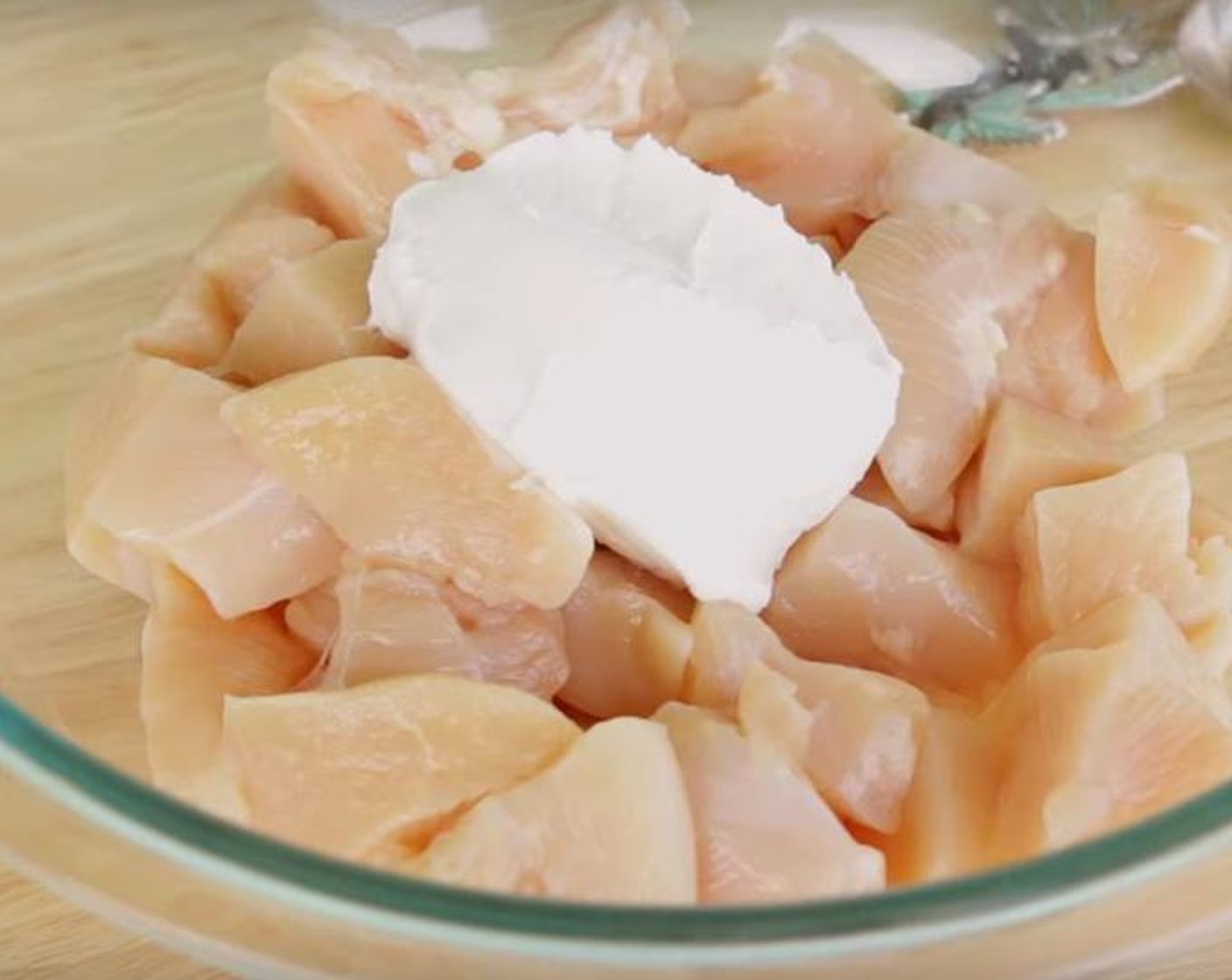 step 1 In a bowl, add Chicken Breasts (1.5 lb), Plain Yogurt (1/2 cup), Ground Turmeric (1/2 tsp), Chili Powder (1 tsp), Salt (1 tsp), Ground Black Pepper (to taste), Fresh Ginger (1 Tbsp), and Garlic (4 cloves). Stir everything to combine. Cover it and place it in the fridge for three hours or overnight.