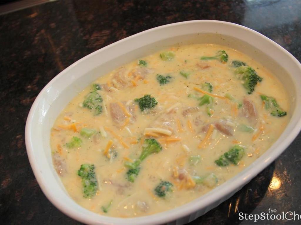 Step 9 of Chicken Broccoli and Rice Casserole Recipe: Bake for 40-50 minutes or until the rice and chicken are done cooking. Cooking times may vary slightly.