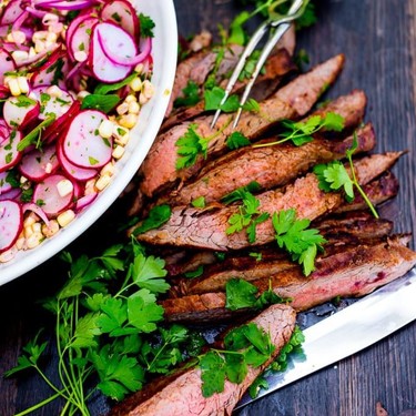 Grilled Flank Steak with Sweet Corn & Radish Salad Recipe | SideChef