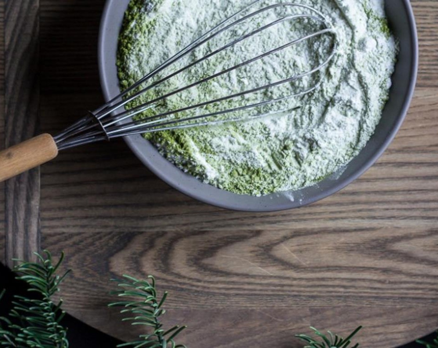 step 2 In a bowl, whisk together Gluten-Free All-Purpose Flour (1 2/3 cups), Matcha Powder (2 Tbsp), and Salt (3/4 tsp) until well incorporated. Sift flour mixture over the creamed butter mixture and mix until all flour is combined with the butter and the dough has come together.
