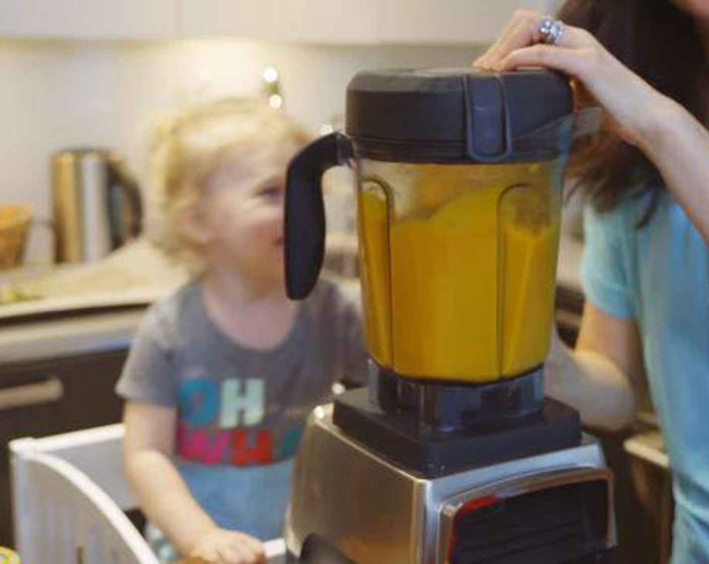 step 5 Add the squash, onions, stock, Fresh Turmeric (1 tsp), Fresh Ginger (1/2 tsp), Sea Salt (1 pinch), and Lemon (1/2) to a blender or food processor and give it a good blitz until creamy and smooth.