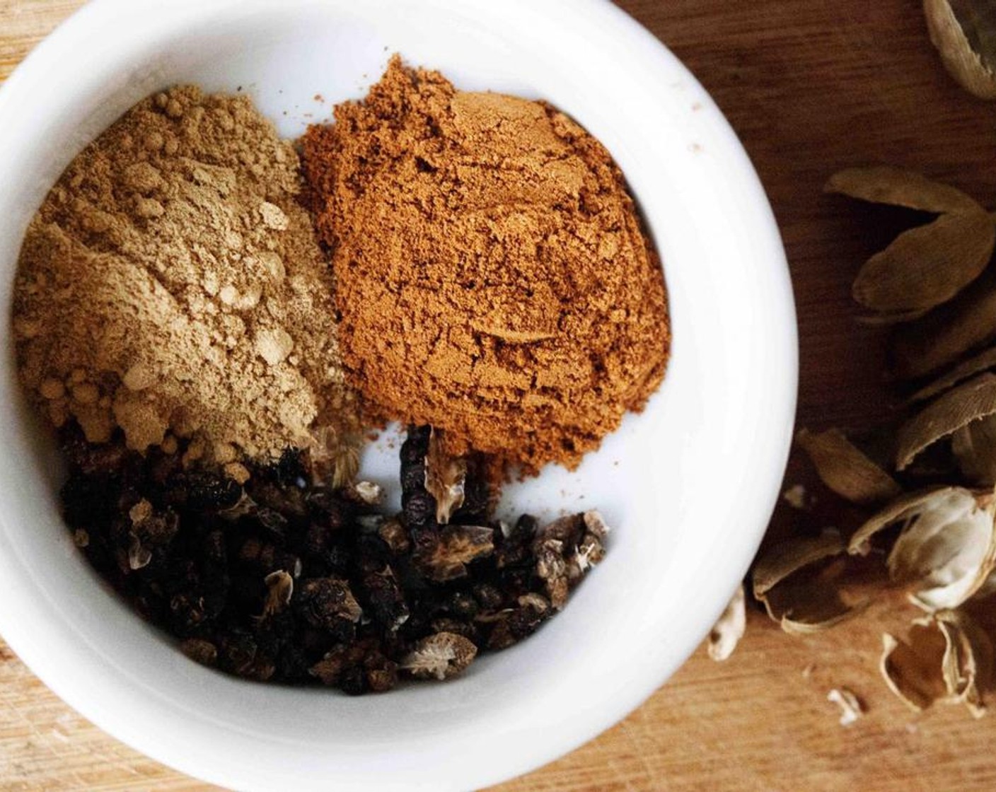 step 3 Add Simply Organic Cinnamon, Ground (1/2 tsp) and Fresh Ginger (1/2 tsp) to the cardamom.