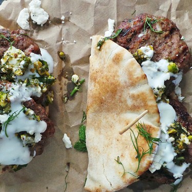 Grilled Lamb Pita with Pistachio and Mint Pesto Recipe | SideChef