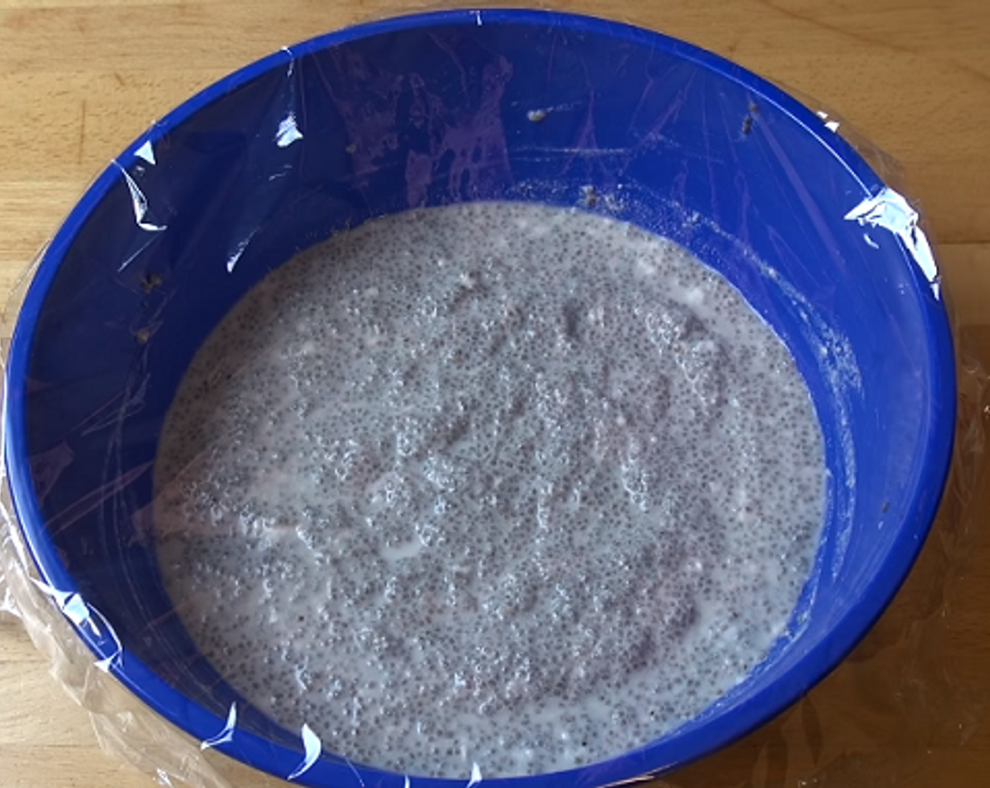 step 1 In a large mixing bowl, add Coconut Cream (1 cup), then, filling up the can which held the coconut cream, add Water (1 cup). Next add Almond Milk (1 cup), Vanilla Extract (1 tsp), Maple Syrup (1/4 cup), and Chia Seeds (3/4 cup). Cover with kitchen wrap and let sit for 30 minutes.