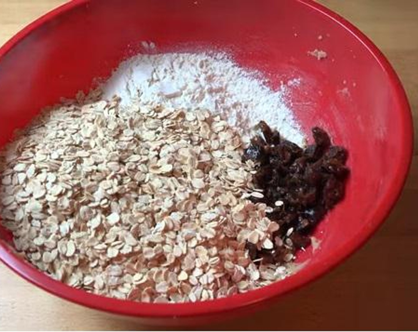 step 3 Add in and mix the Simply Organic Cinnamon, Ground (1 tsp), All-Purpose Flour (1 cup), softened dates, and Old Fashioned Rolled Oats (3 1/2 cups).
