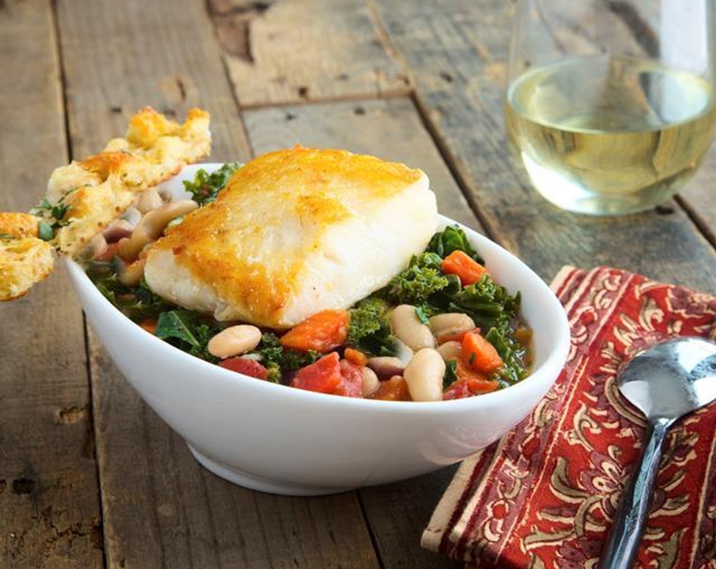 Chilean Sea Bass with White Bean and Kale Stew