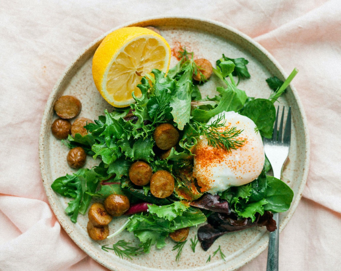 Breakfast Salad with Maple Chicken Sausage