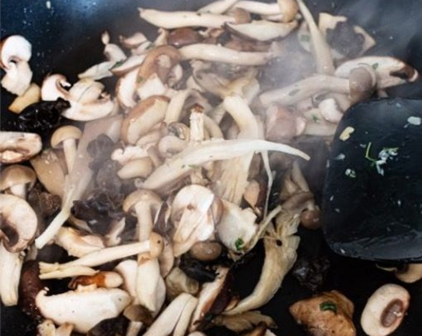 step 2 Add the Wild Mushrooms (2 2/3 cups) and Fresh Thyme (1/4 tsp), then sauté for about 3 minutes, until the mushrooms soften and begin to release their juices.